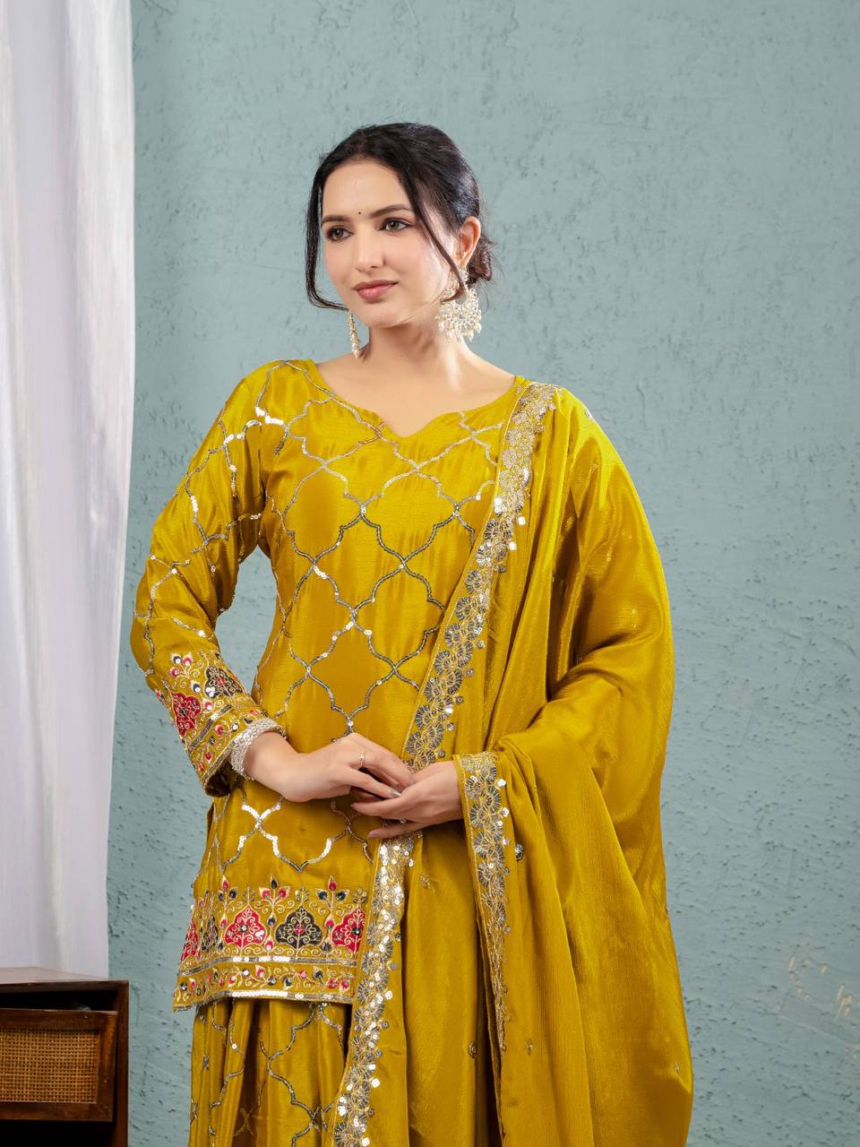 Launching new design party wear look top sharara plazzo and dupatta