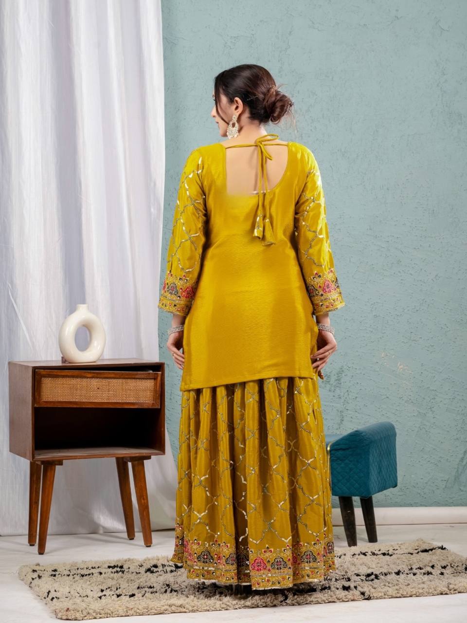 Launching new design party wear look top sharara plazzo and dupatta