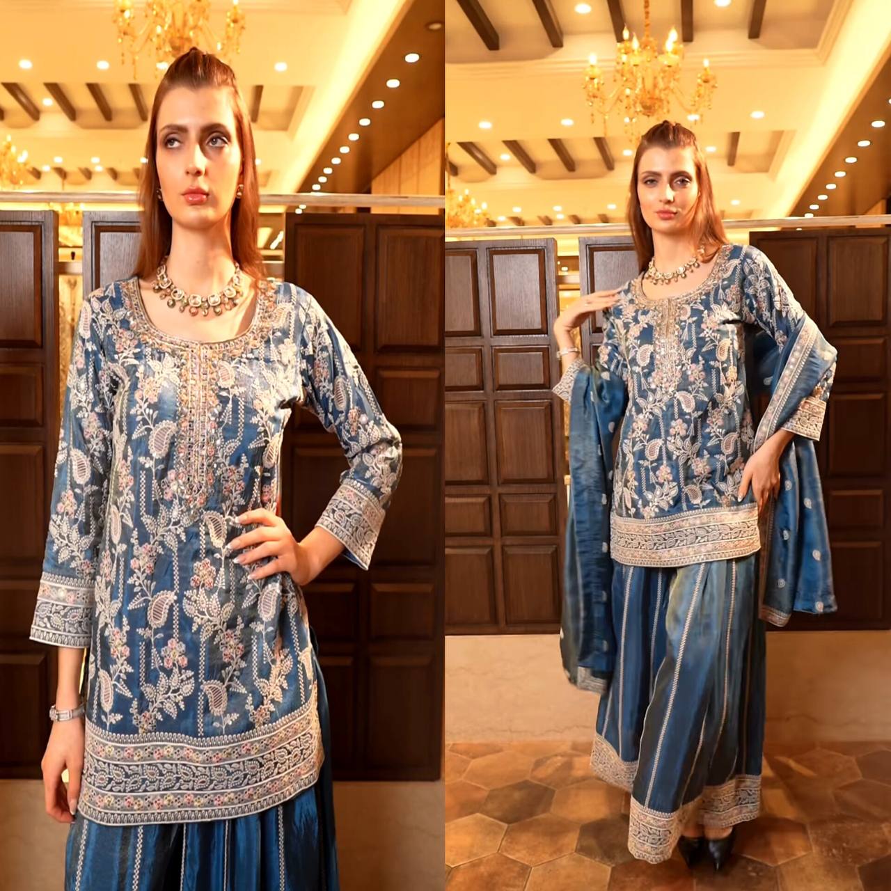 💃*Top Fabric* :Pure Heavy Chinnon Silk With *Heavy Embroidery Coding Sequence Work* With Full Embroidery Sleeve