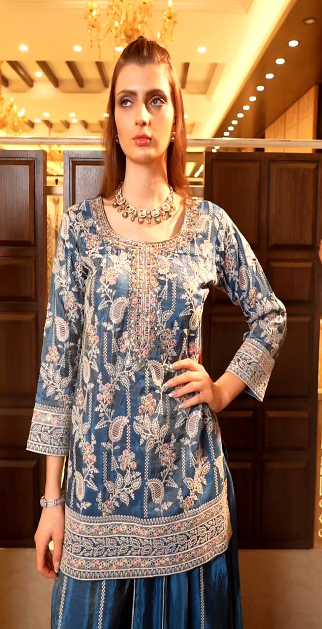 💃*Top Fabric* :Pure Heavy Chinnon Silk With *Heavy Embroidery Coding Sequence Work* With Full Embroidery Sleeve